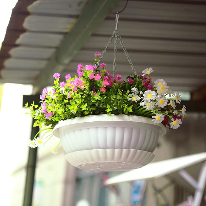 summer flower 12.59" Large Hanging Planters with Drainage Hole&Tray, Hanging Flower Pots Plastic Plant Hanger Holders Hanging Basket for Indoor Outdoor Home Garden Herb Succulent (Pack 3)