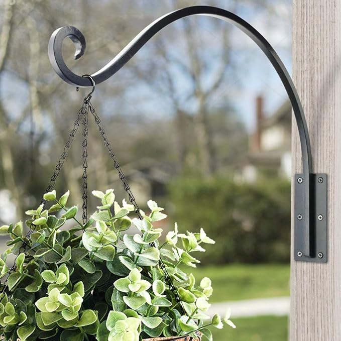Heavy Duty Plant Hanger Bracket (22"/Black) Outdoor Hand-Forged Hanging Plant Bracket Durable and Stable Bird Feeder Hanger