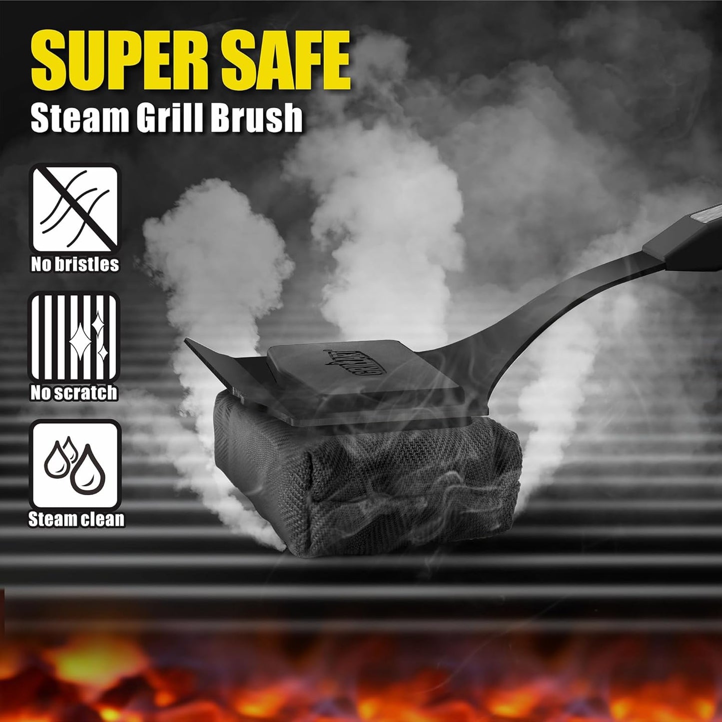 GRILLART Grill Brush Bristle Free, Replaceable BBQ Cleaning Pad (No Handle), Safe Replacement Cleaning Pad/Head for Cast Iron/Stainless Steel Grates - Dark Black