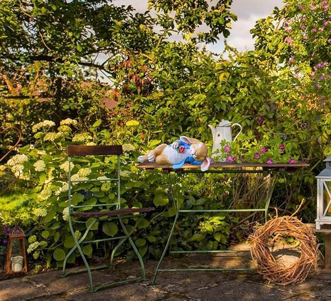 Garden Statues Rabbit, Fantasy Bunny Outdoor Art Décor Animal Figurines Ornament for Thanksgiving Day, Christmas Statue Decorations for Garden Yard Lawn Indoor Sculpture (Blue)