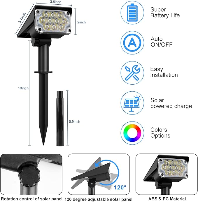 T-SUNUS Christmas Solar Spot Lights Color Outdoor, Solar Powered Halloween Landscape Spotlights IP65 Waterproof 2-in-1 Landscaping Wall Light for Flag Yard Garden Driveway Porch Walkway Pool Patio