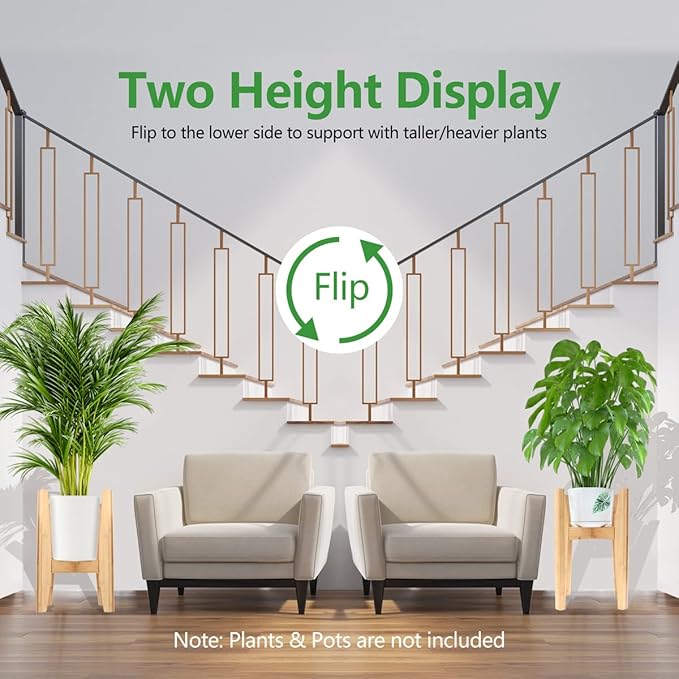 OERGKE 2 PACK Adjustable Plant Stand Indoor, Bamboo Mid Century Modern Plants Stands, Corner Flower Holder for Living Room, Fits 8 to 12 Inches Pots, (Pot & Plant Not Included)(Nature)