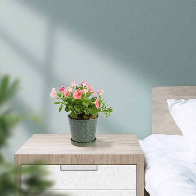 Ceramic Plant Pots,4+5+6 Inch Pots for Indoor Plants,Planters with Drainage Holes and Ceramic Tray, Indoor Flower Pots Gardening Home Desktop Office Windowsill Decoration Gift,Set of 3 (Patina)