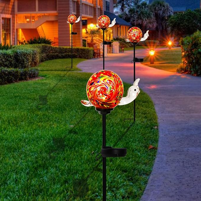 Solar Garden Decoration Outdoor Snail Lights, Hand Blown Glass Waterproof Solar Light Stake Decorate Paths, Pathways, Lawns and Yards Art for Mom, Mother's Day Gifts