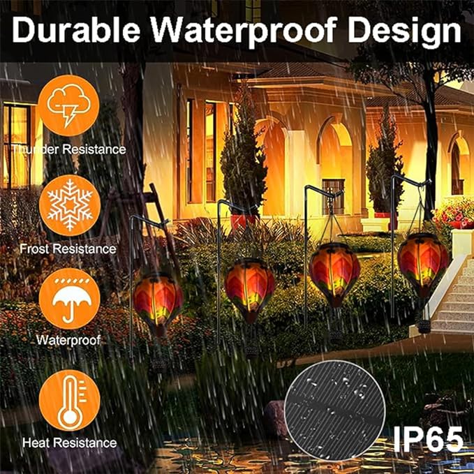 Hot Air Balloon Solar Lantern with Flickering Flame Hanging Solar Lanterns Outdoor Lights Waterproof Lanterns Decorative Garden Patio Yard Party Decor Wavy-Colorful + Sunflower