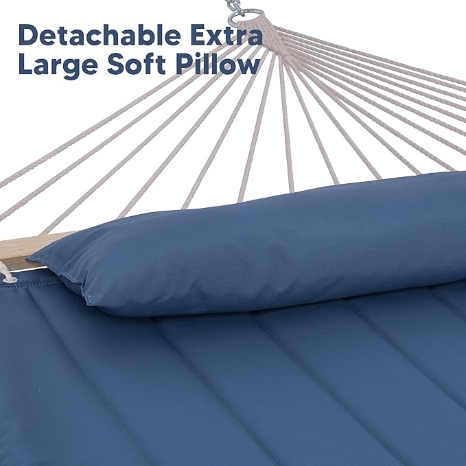 SUNCREAT 2 Person Free Standing Hammock with 15 ft Stand, 475 lbs Capacity, Backyard Hammock with Stand, Navy