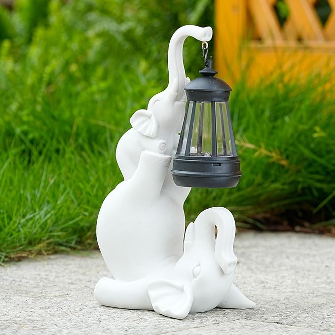 Solar Garden Statue 10 Inch Elephant Decor for Outside Yard Decoration Outdoor Unique Housewarming Gardening Birthday Gifts for Women Grandma