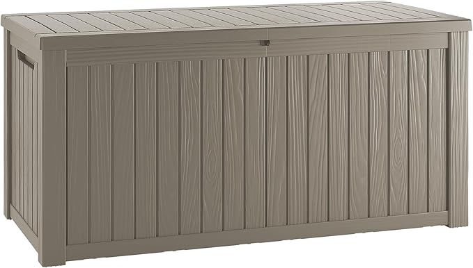 200 Gallon Resin Deck Box, Waterproof Outdoor Storage Bin for Patio Furniture, Pool Accessories, and Garden Tools, Lockable & UV-Resistant, Grey