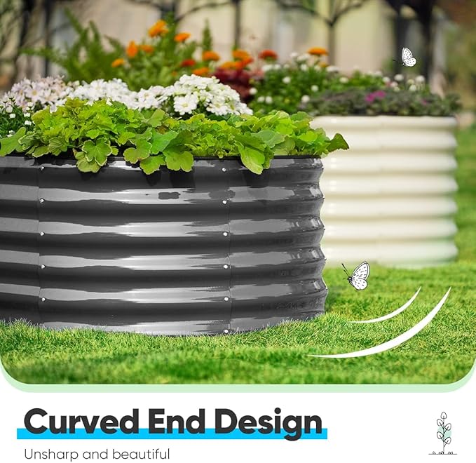 Quictent Galvanized Raised Garden Bed Kit, 8x4x1.5 ft Oval Metal Planter Box Tall for Vegetables Outdoor Backyard, Rubber Strip Edging Included (Dark Gray)