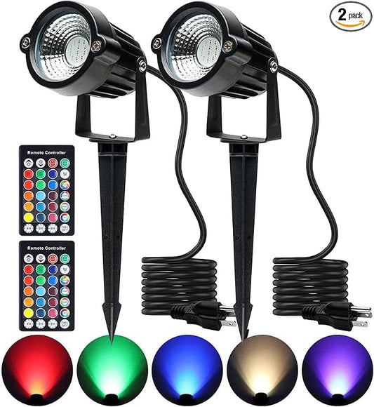 S SMIFUL Halloween Spot Lights Outdoor, RGB 5W 120V Waterproof Outdoor Spot Lights Remote Control Landscape Lighting Yard Uplights for Lawn, Yard, Trees, Garden, 6 FT Cord, US Plug, 2 Packs