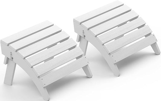 SERWALL Folding Adirondack Ottoman Set of 2, No-Assembly Outdoor Footstool, High Impact Polystyrene Folding Adirondack Footrest, White