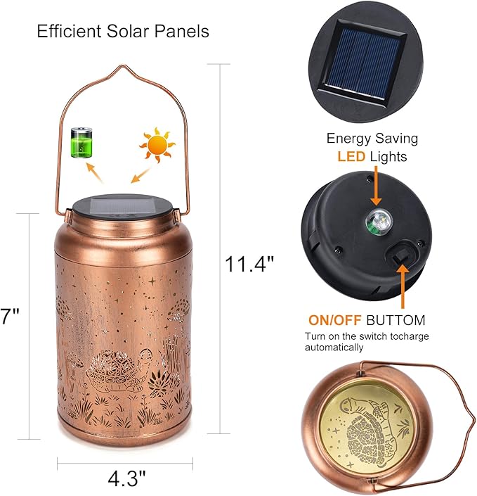 2 Pack Turtle Solar Lanterns Outdoor Waterproof - Birthday Gifts for Women, Men, Mom, Tortoise Solar Lights Outdoor Hanging Garden Decor for Outside, Patio, Outdoor, Yard, Lawn, Balcony