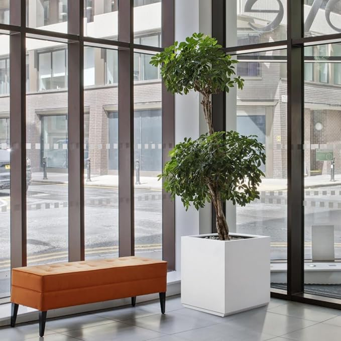 Metallic Heavy Planter Box for Outdoor or Indoor, No Assemble and Seamless, Large Square Planter, Cube Planter for Tall Trees, Plants, Flowers 21Lx21Wx24H 35Pounds White