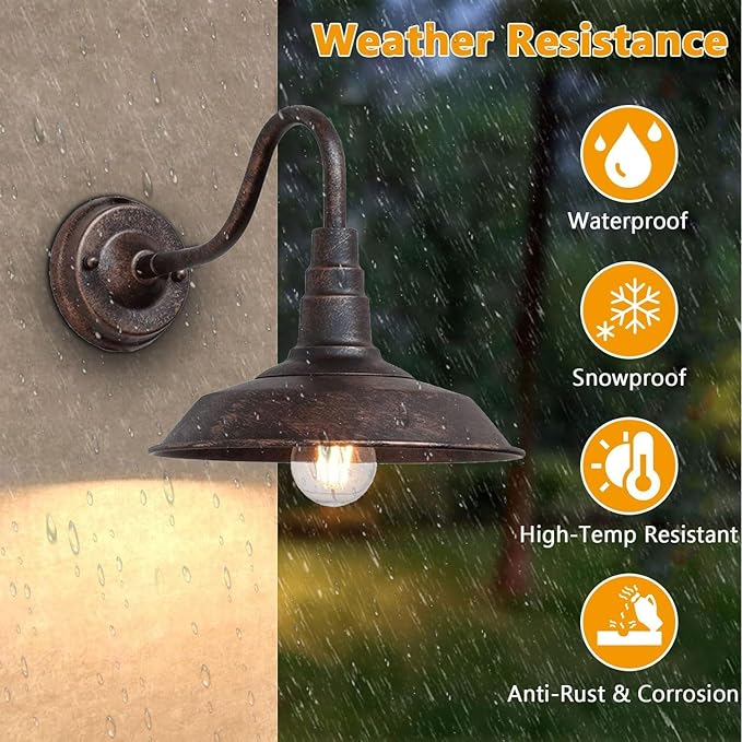 4-Pack Outdoor Gooseneck Barn Light 10" Retro Exterior Wall Light Iron Art Dome Farmhouse Wall Sconces Anti-Rust Waterproof Outdoor Light for House Porch Garage Entryway