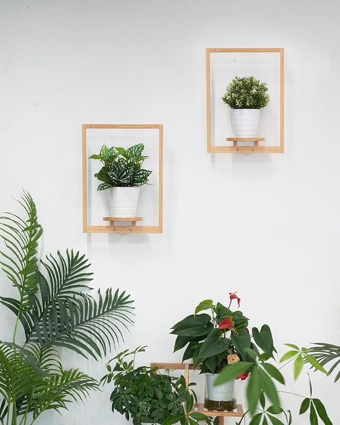 yadoker Wall Planters for Indoor Plants,Bamboo Hanging Plant Holders, Wall Decor Plant Stand, 1-Pack Window Plant Shelves for Living Room & Entryway