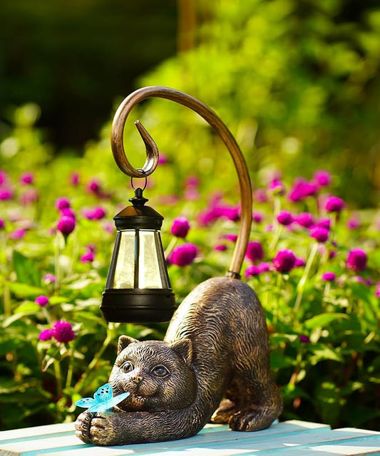 Garden Decor with Solar Lantern:Statues for Outdoor Decorations Yard Art Figurine for Patio Balcony Porch Lawn Ornaments-Gifts for Mom Grandma