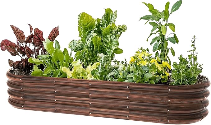 6x2x1ft Oval Galvanized Raised Garden Bed Outdoor 9-in-1 Large Metal Modular Planter Box Raised Beds for Gardening,Vegetables,Fruits,Flowers & Herbs (Brown)