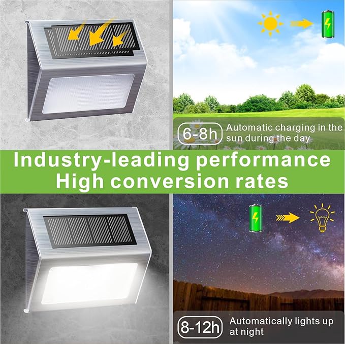 XLUX Solar Powered Lights for Deck Steps Stairs Fences Pathway Path, LED lamp, Outdoor Waterproof, White Light 6 Pack