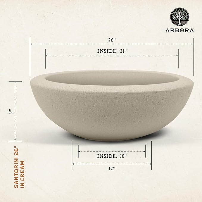 ARBORA 26" Santorini Bowl Polyresin Indoor and Outdoor Planter with Classic Cream Finish - Durable, Weatherproof, Lightweight, Large Plant Pot for Patio, Garden, Deck, Entryway