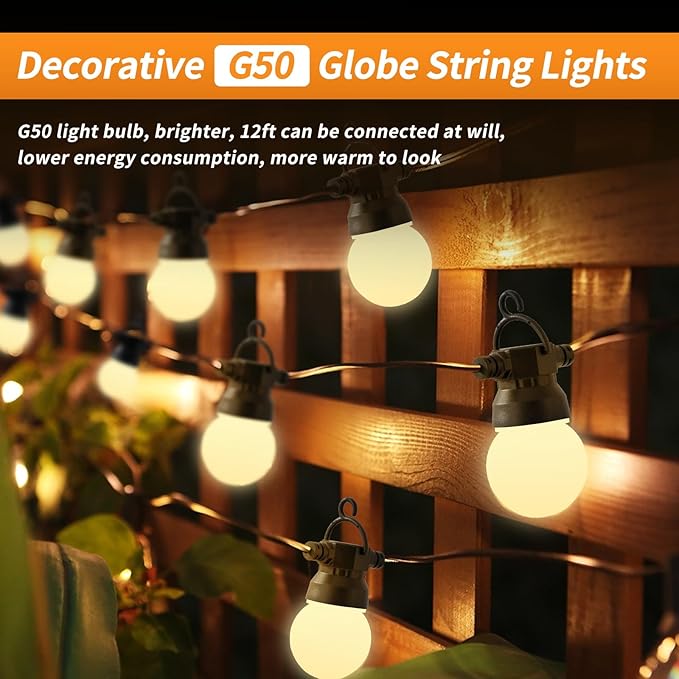 Outdoor String lamp 12 feet can be Connected G50 Anti-Fall Waterproof lampshade IP65 Waterproof Warm White Light Suitable for Garden terraces