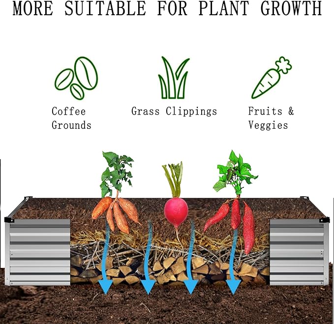 Galvanized Raised Garden Bed,2 Pcs 12×2×1FT Metal Planting Box for Outdoor Vegetable, Herb,Planter Gardening (Silver)