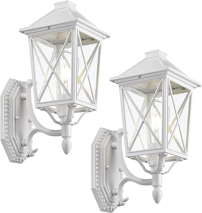 Darkaway Outdoor Wall Light Fixture,2pcs Outside Porch Lights Wall Mounted Seeded Glass Exterior Waterproof Lantern Modern E26 Socket Wall Sconce Lighting for Front Door Yard Patio