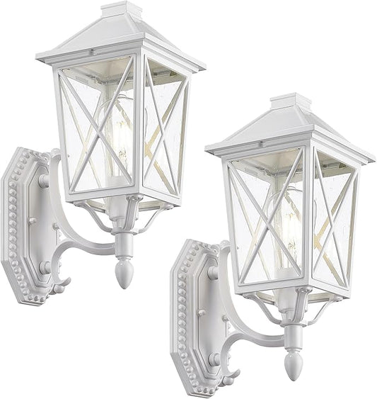Darkaway Outdoor Wall Light Fixture,2pcs Outside Porch Lights Wall Mounted Seeded Glass Exterior Waterproof Lantern Modern E26 Socket Wall Sconce Lighting for Front Door Yard Patio