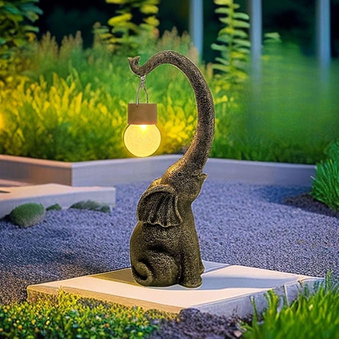 Elephant Statue Solar Garden Decor with Glass Ball Lights,Outdoor Elephant Decor for Birthday Gifts Women, Garden, Patio, Yard, Lawn