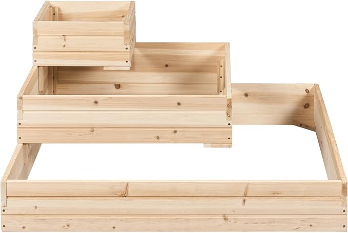 Yaheetech 3 Tier Wooden Raised Garden Bed 44.5'' L×44.5″ W×20.5″ H, 2 PCS Horticulture Open-Bottom Planter Raised Garden Bed for Flowers/Herbs/Vegetables Planter Flower Box