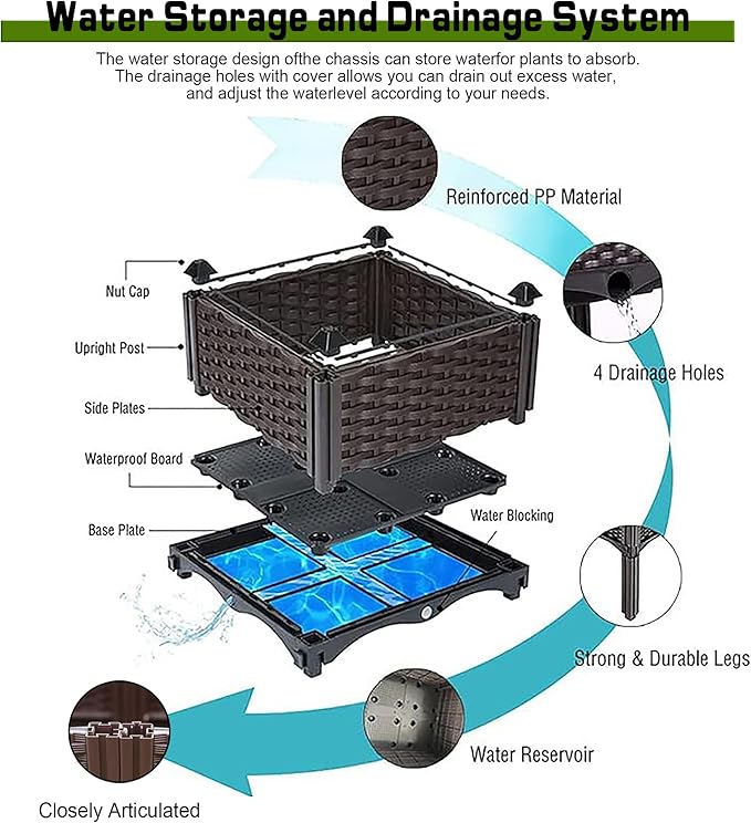 Raised Garden Bed Planter for Outdoor Plants Planter Box Elevated Garden Boxes Deepened Plant pots Perfect for Garden Patio Balcony Deck to Planting Flowers Vegetables Tomato and Herbs