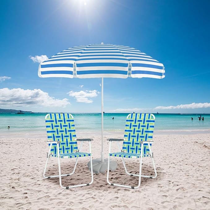 VINGLI Patio Lawn Webbed Folding Chairs Set of 4, Outdoor Beach Chair Portable Dining Chair for ir for Outdoor Yard, Garden(Blue, Classic)