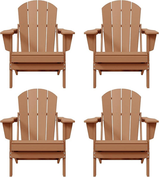 Westin Outdoors Laguna WO Home Furniture Adirondack Chair 4 PC Set Classic Outdoor Patio Folding Chair for Bon Fire Pit Lawn Backyard Beach Plastic Weather-Resistant (Teak)