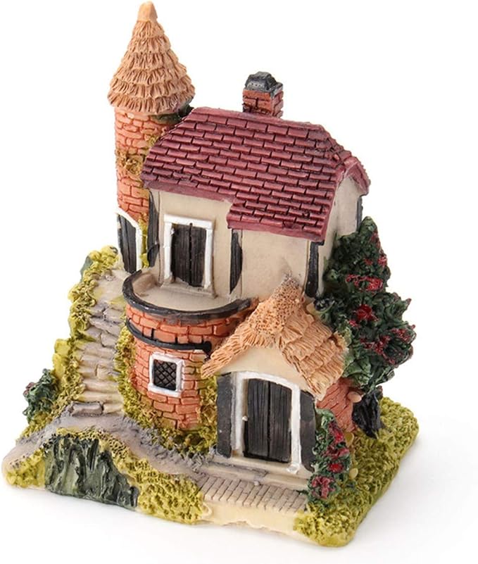 HAPYLY 4PCS Miniature House Fairy Gardening Micro Landscape Village Stone House Bonsai Terrarium Crafts Ornaments Accessories Home Decoration Resin