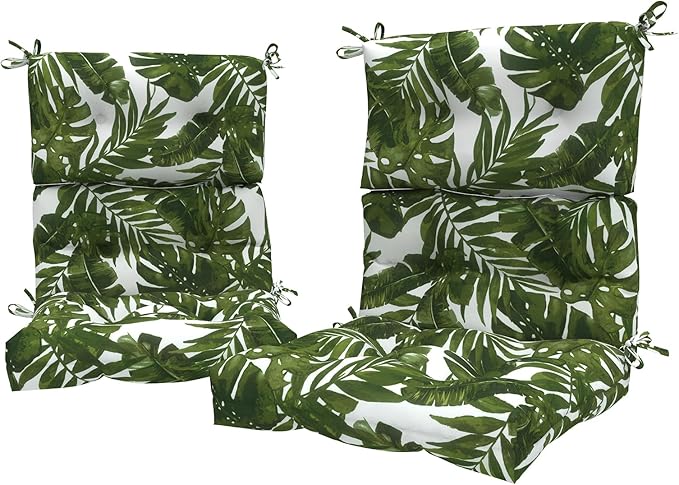 LVTXIII Outdoor Seat/Back Chair Cushion Patio Tufted High Back Cushion, Seasonal Replacement Rocking Chair Cushion with Ties (22” W x 20D”, Set of 2, Palm Green)