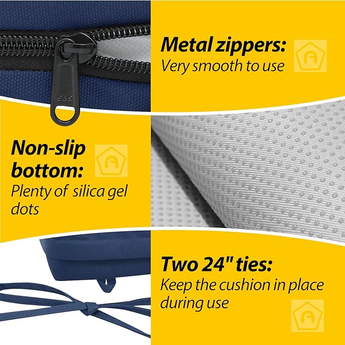 AAAAAcessories Outdoor Seat Cushions for Chairs, Waterproof, Fade-Resistant Patio Furniture Replacement Cushions, 20" x 18" x 3", Set of 2, Navy Blue