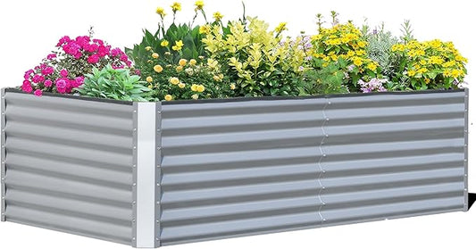Domi Galvanized Raised Garden Bed, Outdoor Planter Garden Boxes Large Metal Planter Box for Gardening Vegetables Fruits Flowers, Silvery (8x4x2ft)