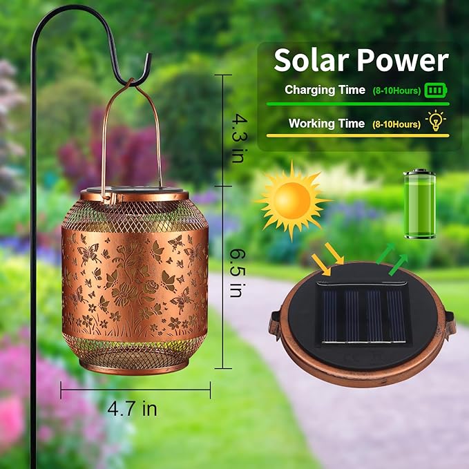 Butterfly Solar Lanterns Outdoor, Birthdays Gifts for Women Mom Grandma, Metal Waterproof Hanging Hollow Out Garden Decorative Solar LED Light for Yard, Patio, Lawn, Porch, Backyard
