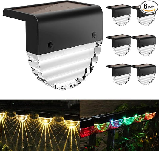 Solar Deck Lights, 6 Pack Waterproof LED Solar Lights Outdoor, Solar Step Lights Solar Fence Lights, Solar Lights for Outside, Garden, Patio, Stairs,Yard,10 Lumens, Warm White/Color Changing Lighting