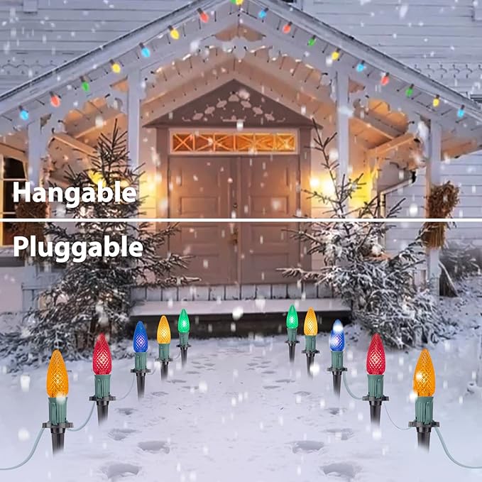 Brightown Strawberry C9 Christmas String Lights Outdoor - 25.7 Feet 20 LED Pathway Lights, Connectable C9 Walkway Lights, Waterproof Christmas Lights Outdoor Decoration for Lawn Outside, Multicolor