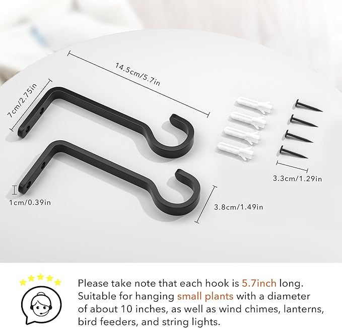 5.7 Inch 2 Pack Heavy Duty Outdoor Plant Hangers for Hanging Baskets, Iron Hanging Plant Brackets for Hanging Plants Outside, Metal Plant Hooks Plant Wall Hooks for Hanging Lantern, Bird Feeder