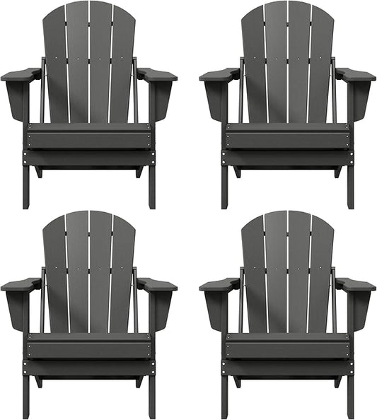 Westin Outdoors Laguna WO Home Furniture Adirondack Chair 4 PC Set Classic Outdoor Patio Folding Chair for Bon Fire Pit Lawn Backyard Beach Plastic Weather-Resistant (Gray)