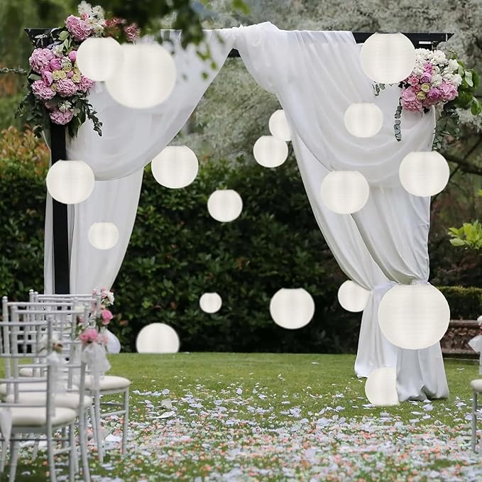 KNONEW 10 Pack White Outdoor Silk Lanterns Decorative, 10inch Waterprooof Outside Indoor Chinese Hanging Round Lanterns for Weddings, Birthdays, Parties Decoration (White)