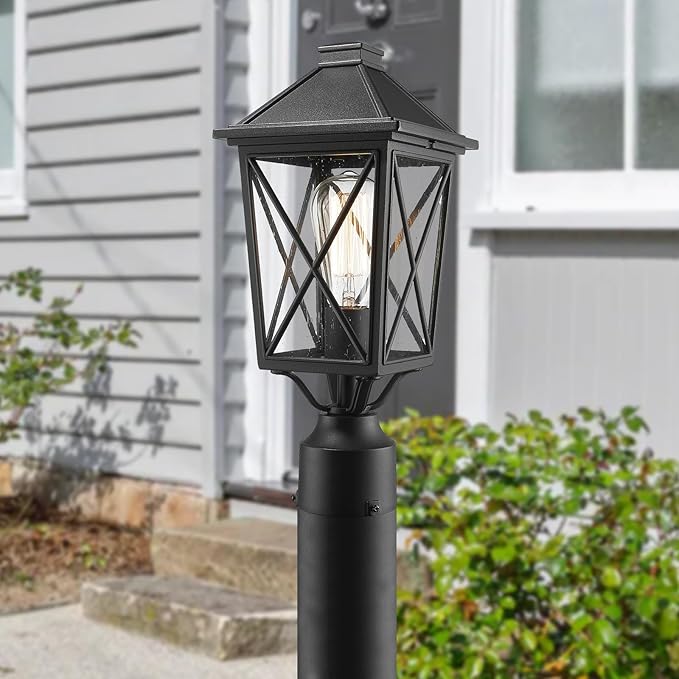 Darkaway Outdoor Post Lights, Aluminum Exterior Post Lantern Light Fixture with Seeded Glass, E26 Socket Fence Pole Deck Lighting for Garden Patio Pathway