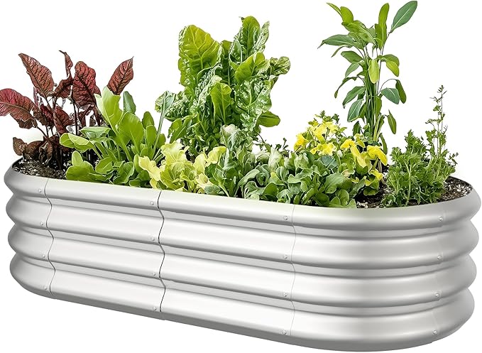 4x2x1ft Oval Galvanized Raised Garden Bed Outdoor 9-in-1 Large Metal Modular Planter Box Raised Beds for Gardening,Vegetables,Fruits,Flowers & Herbs (Silver)