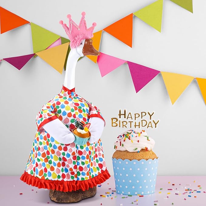 Happy Birthday Goose Outfit Silly Lawn Porch Goose Clothes Shirt for 23'' Cement Duck Decorations(Pink)