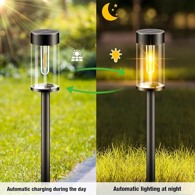 nipify LED Solar Pathway Lights Outdoor, 4 Packs Waterproof Solar Powered Walkway Light, Auto On/Off Solar Yard Lighting for Garden Lawn Path Outside Sidewalk(Warm White)