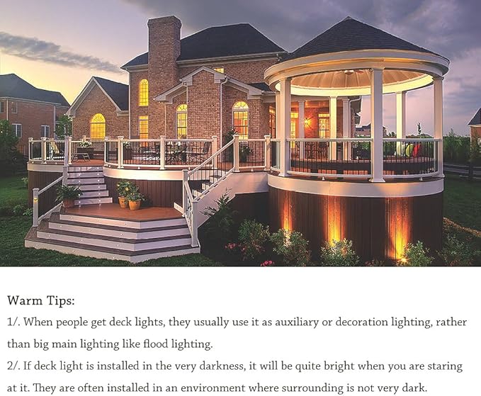 LED Deck Lights Kit 12V Low Voltage Waterproof IP67 Warm White Recessed Deck Lighting In Ground Light for Step Stair Garden Patio Wood Floor Outdoor Landscape Accent Lights Fixtures(Pack of 10)