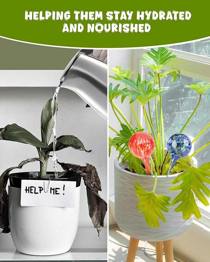 Iridescent Self Watering Globes, Glass Rainbow Plant Watering Globes, Self Watering Planter Insert, Automatic Plant Waterer Indoor (Small-6 Pcs Multi-Color, Small)