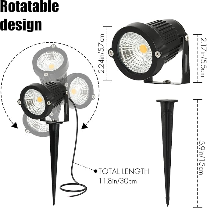 LED Landscape Spotlights Low Voltage 5W 12V 24V Garden Pathway Lights Waterproof IP66 Warm White Walls Trees Flags Outdoor Landscape Lights with Stakes