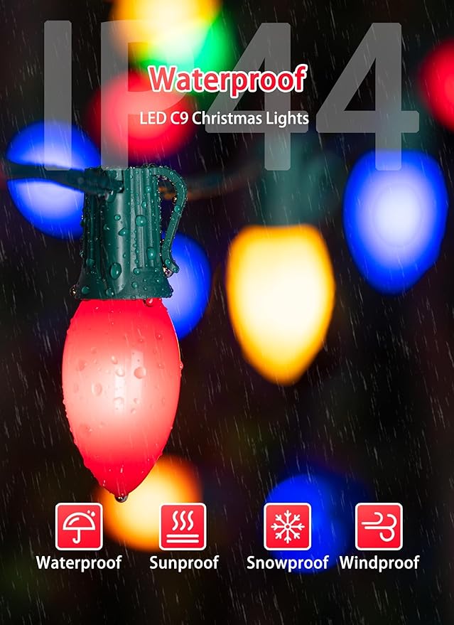 C9 LED Christmas Lights Outdoor, 150 Feet C9 String Lights with 150 Shatterproof Matte Bulbs, Connectable Waterproof Christmas Tree Lights for Holiday Roofline Backyard Garden Decor, Multicolor